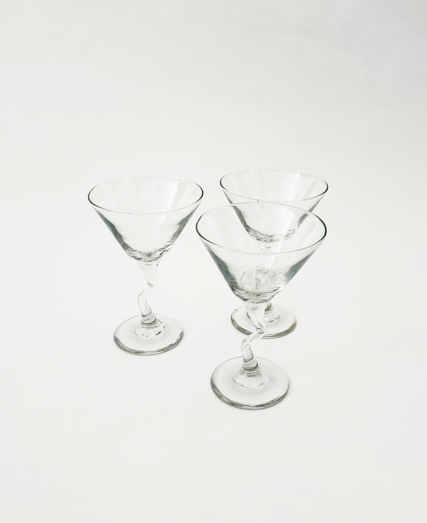 SET OF 3 CLEAR TWISTED MARTINI GLASSES