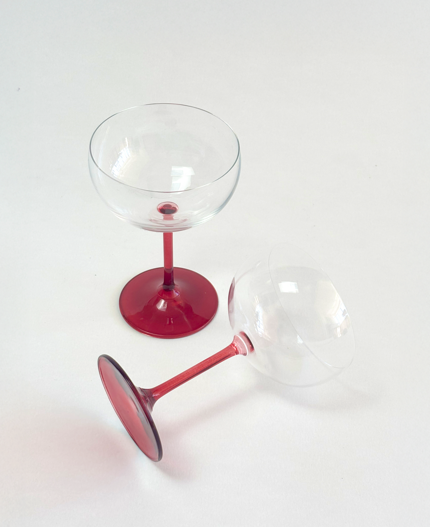 SET OF 2 RED STEMMED COUPES