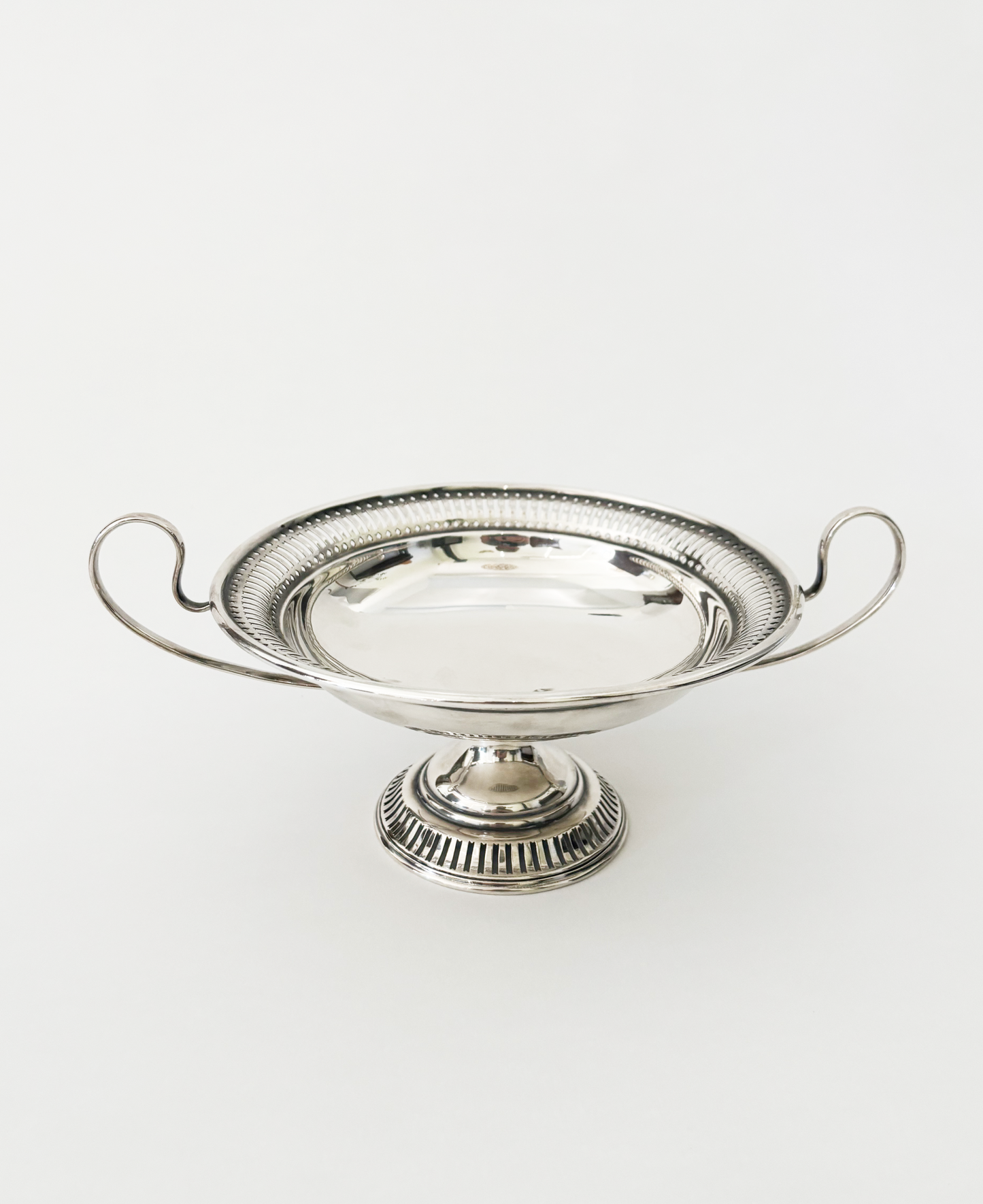 SILVER PLATE PEDESTAL BOWL WITH HANDLES