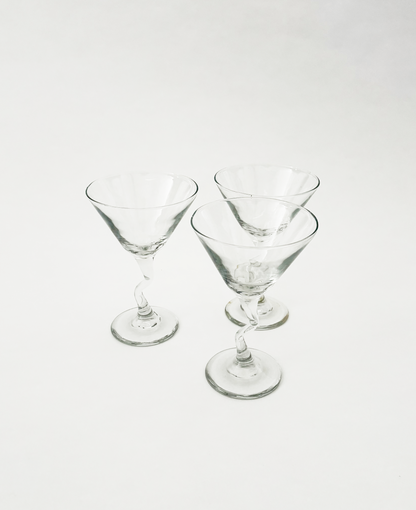 SET OF 3 CLEAR TWISTED MARTINI GLASSES
