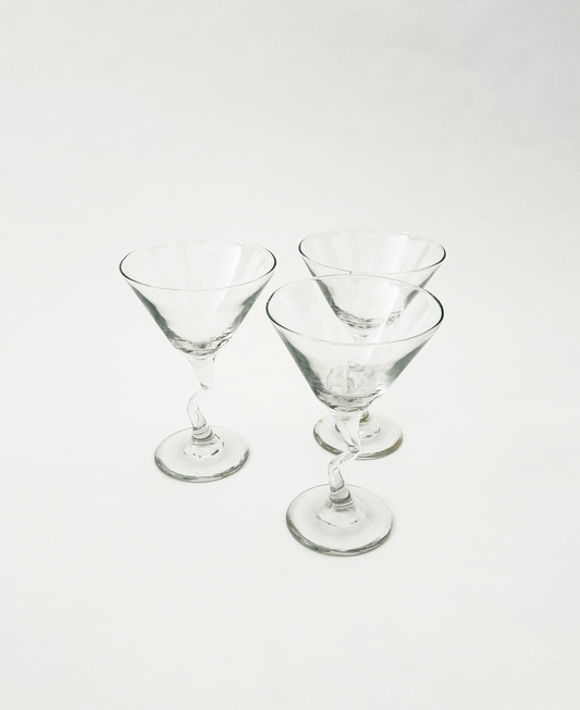 SET OF 3 CLEAR TWISTED MARTINI GLASSES