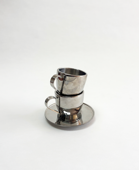 SET OF 2 STAINLESS CUP & SAUCER