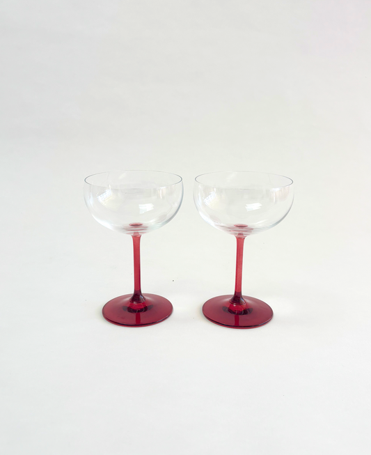 SET OF 2 RED STEMMED COUPES