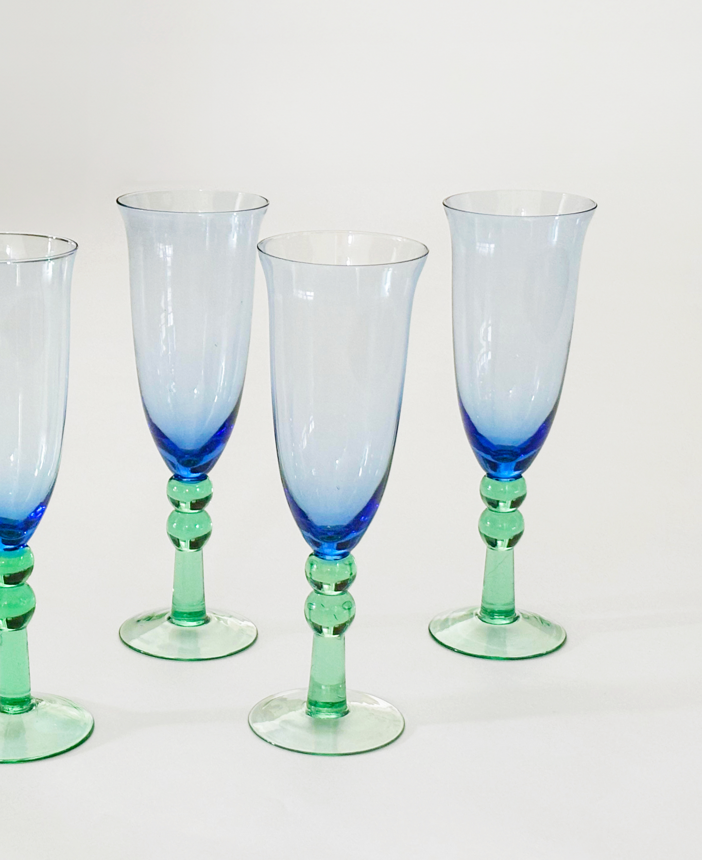 BLUE & GREEN CHAMPAGNE GLASSES