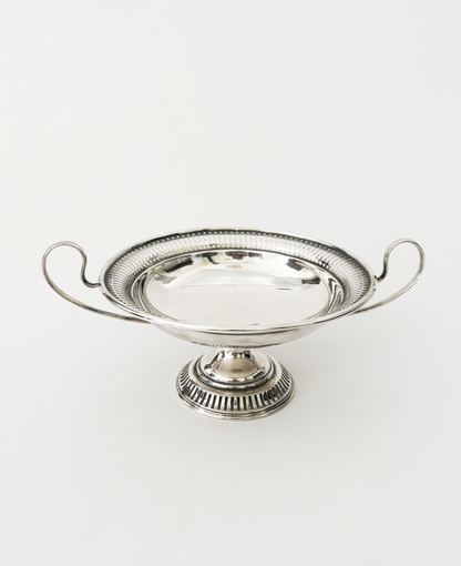 SILVER PLATE PEDESTAL BOWL WITH HANDLES